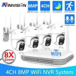 System 4K 8MP Dual Lens HD Wireless CCTV System Two Way Audio 8X Zoom PTZ WIFI IP Security Camera 4CH NVR Video Surveillance Kit ICsee