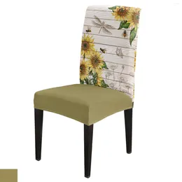 Chair Covers Sunflower Bee Butterfly Wood Texture Cover Set Kitchen Dining Stretch Spandex Seat Slipcover For Banquet Wedding Party