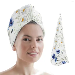 Towel Plant Gouache Daisy Branch Microfiber Quick Dry Hair Lady Cap Absorbent Head Bathing Tools