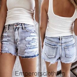 2024 Spring/Summer New High Waist Perforated Tassel Denim Shorts Womens Fashion Irregular Hot Pants