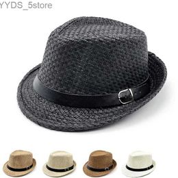 Wide Brim Hats Bucket Str Panama Hat Mens Fedora Belt Vintage Trilby Summer Jazz Breathable Fashion Derby Sunhat yq240407