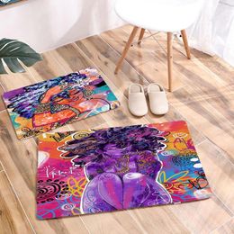 Carpets Street Artist African Girl Art Floor Door Mat For Hallway Bedroom Non-Slip Decor Cartoon Black Women Doormat Flannel Carpet Rug