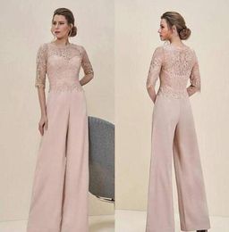 Modest Jumpsuits Lace Mother Of The Bride Pant Suits Bateau Neck Half Sleeves Wedding Guest Dress Chiffon Plus Size Mothers Groom 8232805