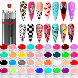 Kits Solid Gel Polish Set 36Color Gel Nail Polish UV Gel Solid Glue Extension Gel Autumn Style With 15pcs Nail Brushes For Beginner