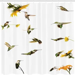 Shower Curtains Fashion Curtain Hummingbird In Exercise And Rest Sunflower Summer Illustration Waterproof Fabric Bathroom Decoration