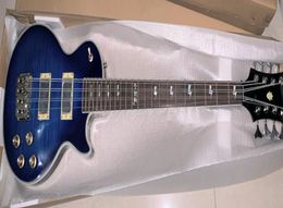 Rare Ace Frehley Signature 8 Strings Blue Electric Bass Guitar Crown Inlay Headstock Chrome Hardware4633062