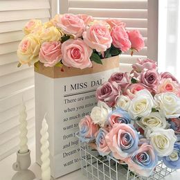 Decorative Flowers Simulated Gradual Rose Moisturising Feel Wedding Bedroom Flower Arrangement Shooting Props Garden Home Decoration Fake