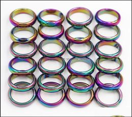 Band Rings Jewelry 6Mm Retro Fashion Hematite Colorf Ring Width Cambered Surface Rainbow Color Christmas Present Dhtwk3268121