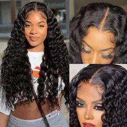 Deep Wave Full Spitze vordere Perücken menschliches Haar Hd transparente Spitze Frontalperücken 4x4 vorgezogen 180% Dichte Curly Verschluss Perücke für Frauen nasse und wellige Perücken