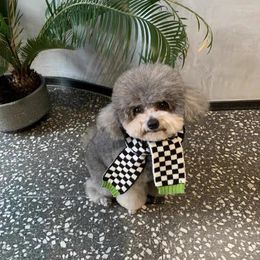 Dog Apparel Trend Pet Plaid Winter Warm Scarf Soft Knitting Neckerchief For Small Medium Dogs Neck Collar Accessories YBC13