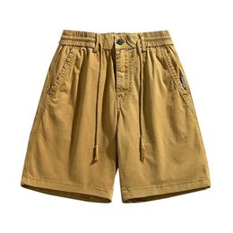 Men's Shorts Mens casual goods shorts elastic waist pull rod shorts new summer beach retro solid color loose work shorts with pockets J240407