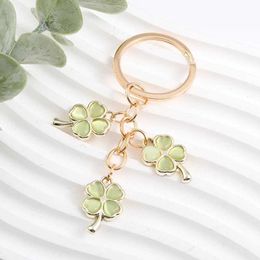 Keychains Lanyards Cute Clover Enamel Keychain Lovely Plant Diaphanous Green Key Chains For Making Handmade DIY Jewelry Accessories Findings Crafts Q240403