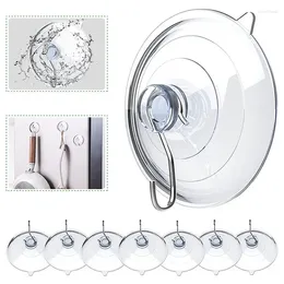 Hooks 6Pcs Clear Suction Cup Large Cups With Stainless Steel Reusable Hanging Hook For Kitchen Bathroom Window