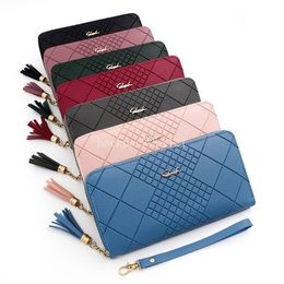 Fashion Long Multi-functional Purse for Women Embossed Solid Colour Zipper Clutch Bag Multi-card Mobile Coin Purse