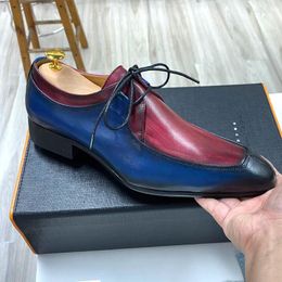 Casual Shoes 2024 Genuine Leather Men Derby Luxury Party Business Real Cow Handmade Dress Color Matching Loafers