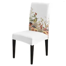 Chair Covers Eucalyptus Leaves Dahlia Rose Robin Dining Spandex Stretch Seat Cover For Wedding Kitchen Banquet Party Case