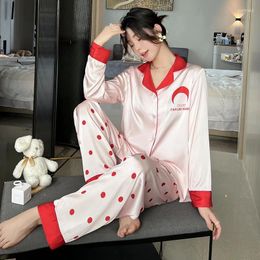 Home Clothing Loose Print Pajamas Suit Nightwear Pyjamas Lady Nightgown 2PCS Top&Pants Sleep Set Rayon Sleepwear Intimate Lingerie