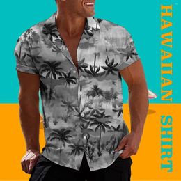Men's Casual Shirts Shirt Coconut Tree Pattern Lapel Street European And American Personalised Short-sleeved Print Outdoor