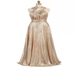 Gold Sequins Convertible Bridesmaid Dresses 2019 Aline Long Maid of Honour Dress Wedding Party Gowns Fast 6357429