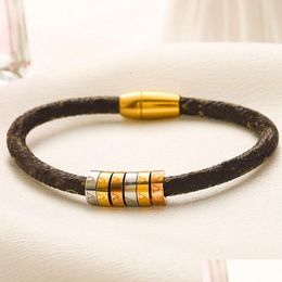 Bangle Designer Bracelet Chain Gold Plated Sier Stainless Steel Faux Leather Women Brand Letter Wristband Party Jewellery Valentines D Dhvqi