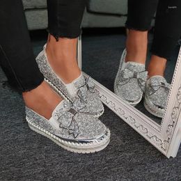 Fitness Shoes Women Shining Rhinestone Slip-on Loafers With Cute Bowknot Thick Botton Lazy Casual Ladies Rhinestones Female Flat