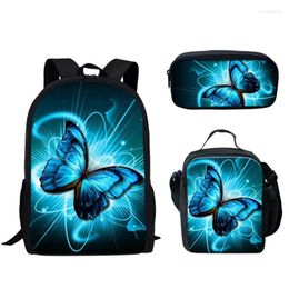 Backpack Cartoon Novelty Cool Butterfly Pattern 3D Print 3pcs/Set Pupil School Bags Laptop Daypack Lunch Bag Pencil Case