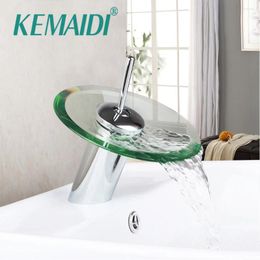 Bathroom Sink Faucets KEMAIDI Basin Mixer Tap Waterfall Faucet Vessel Chrome Polished Cold Water Deck Mounted