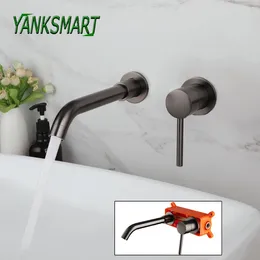 Bathroom Sink Faucets YANKSMART Gun Grey Faucet Cold Single Hole Swivel Spout Bathtub Lever Handle Wall Mounted Mixer Water Tap