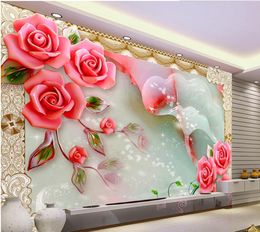 33D jade carved rose vines TV wall decoration painting mural 3d wallpaper 3d wall papers for tv backdrop3050317