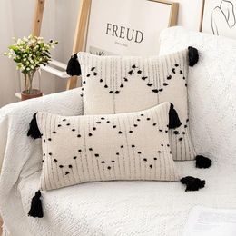 Pillow White Black Geometric Cover Moroccan Style Woven For Home Decoration Sofa Bed 45x45cm/30x50cm