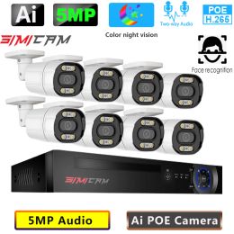 System Simicam8CH 5MP POE NVR Kit 2K HD CCTV Security System Two Way Audio AI IP Camera Outdoor P2P Video Audio Surveillance Camera Set