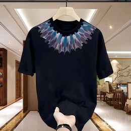 American Indian Feather Print Short Sleeved Distressed Loose Ethnic Style T-shirt for Men's Summer