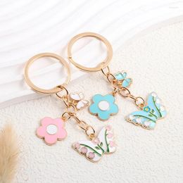 Keychains Cute Enamel Lovely Butterfly Flying Animals Insect Flowers Plants Key Rings For Lovers Friend Gift Handmade Jewelry