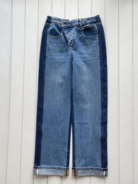 Women's Jeans American Strees Women 2024 Autumn Winter Patchwork Design Loose Casual Cotton Denim Button Blue Straight Leg Pants