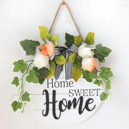 Decorative Flowers Home Door Number Welcome Plate Simulated Flower Wall Hanging Decoration Garland