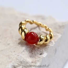 Ox horn Wrap Ring 18K gold plated stainless steel inlaid with pearl natural stone ring titanium steel ins net red ring