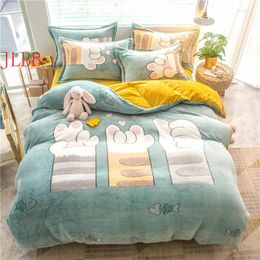 Bedding Sets 2024 Winter 9D Flannle Fleece Set Warm Velveteen Duvet Cover 3/4pcs Snowflake Cashmere Bedclothes Blue Flower Linens