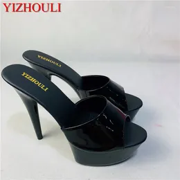 Dance Shoes Sexy Women Strippers 15cm High-Heeled Sandals Fashion Black Patent 6 Inch High Heel Platform Stiletto