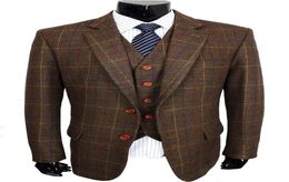 Wool Brown Classic Tweed Custom Made Men suit Blazers Retro gentleman style tailor made slim fit wedding suits for men 3 Piece9979894