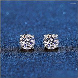 Stud Real Moissanite Earrings 14K White Gold Plated Sterling Sier 4 Prong Diamond Earring For Women Men Ear 1Ct 2Ct 4Ctstudstuds248B D Dhr2L