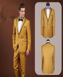 Custom Made Centre Vent Groom Tuxedos Gold Man Suit Peak Lapel Wedding GroomsmanMen039s Suits Bridegroom JacketPants B9689388