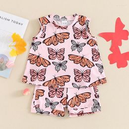 Clothing Sets Little Girl Summer Pink Sleeveless Vest 2Pcs Set Butterfly Print Lightweight Shorts For Toddler Baby Beach Play Outfit