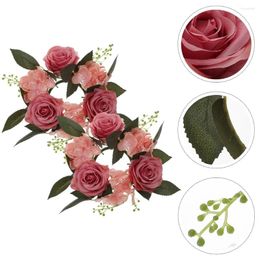 Decorative Flowers 2 Pcs Wreath Artificial Candlestick Garland Mini Roses Rings For Pillars Cloth Party Decor