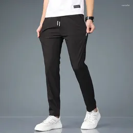 Men's Pants Casual Ice Silk Black Gray Breathable Thin Business Outdoor Elastic Straight Leg Sports Jogging