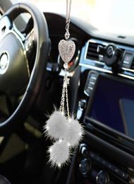 Bling Car Mirror Accessories for Women Bling Love Heart and Pink Plush ball Bling Rinestones Crystal Diamond Car Accessories4434183