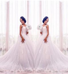 2019 African Black Girls White Wedding Dress With Lace Applique Sleeveless Country Garden Bridal Gown Custom Made Plus Size9857326