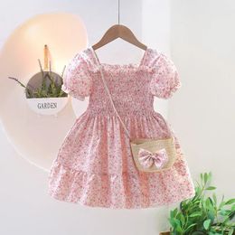 Girls Short Sleeve Dress Summer Childrens Floral Baby Princess Little 240325