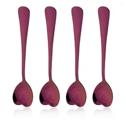 Coffee Scoops 4Pcs Mirror Purple Heart Shape Spoon Dessert Sugar Stirring Spoons Teaspoon Dinnerware Stainless Steel Kitchen Supplies