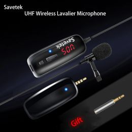 Microphones Savetek UHF Lavalier Lapel Wireless Microphone Voice Recorder Microphone Recording Vlog for Tiktok Youtuber Live Phone Pad PC