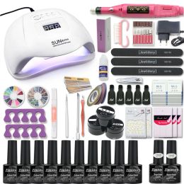 Dresses Nail Kit Manicure Set 120w/80w/54w Uv Lamp with 10 Pcs Gel Varnish Set Nail Drill Hine Nail Art Tool Set Top Base Coat